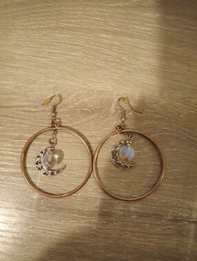 [2 For 1]Moon Charm Hoop Earrings with Opalescent Beads From Spirit Halloween